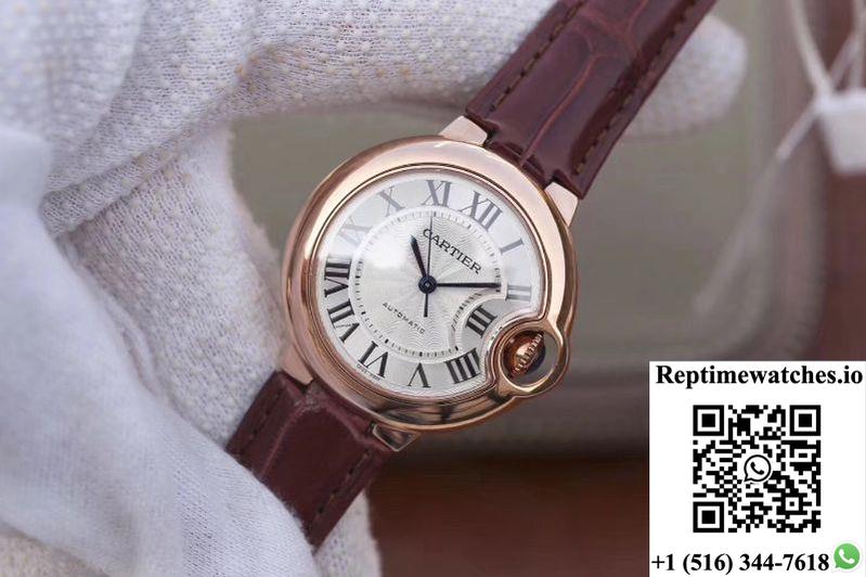 Ballon Bleu De Cartier Ladies 33Mm V6 Factory 18K Rose Gold Case White Dial-Rep Time Watches