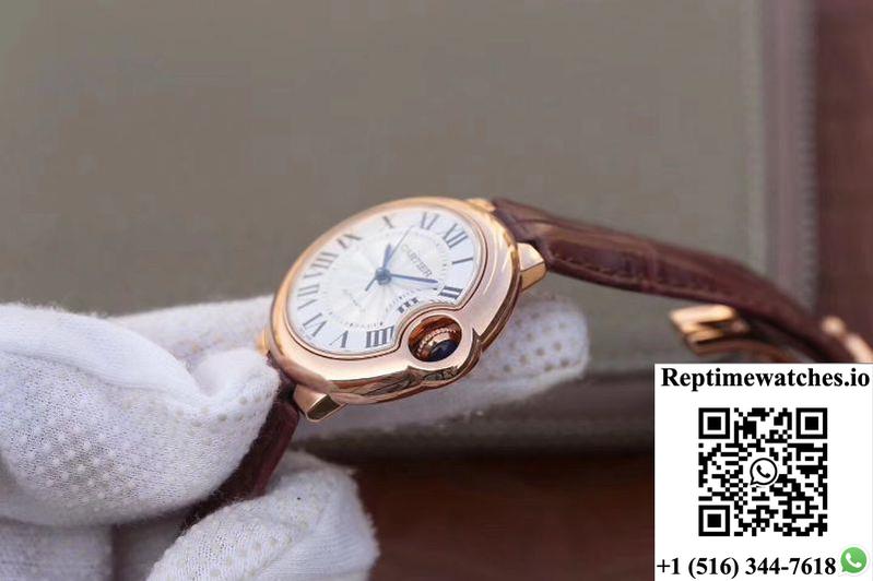 Ballon Bleu De Cartier Ladies 33Mm V6 Factory 18K Rose Gold Case White Dial-Rep Time Watches