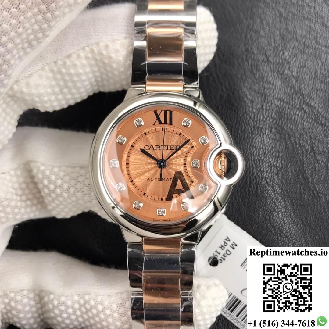 Ballon Bleu De Cartier Ladies 33Mm V6 Factory Gold Strap-Rep Time Watches