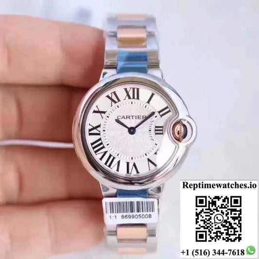 Ballon Bleu De Cartier Ladies W6920033 36MM V6 Factory White Textured Dial - Watches