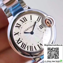 Ballon Bleu De Cartier Ladies W6920033 36MM V6 Factory White Textured Dial - Watches