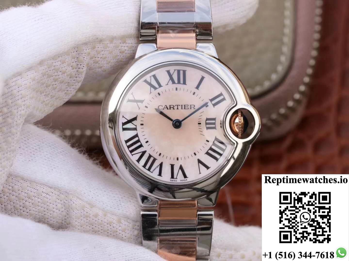 Ballon Bleu De Cartier W69201 Ladies 33Mm V6 Factory Pink Dial-Rep Time Watches