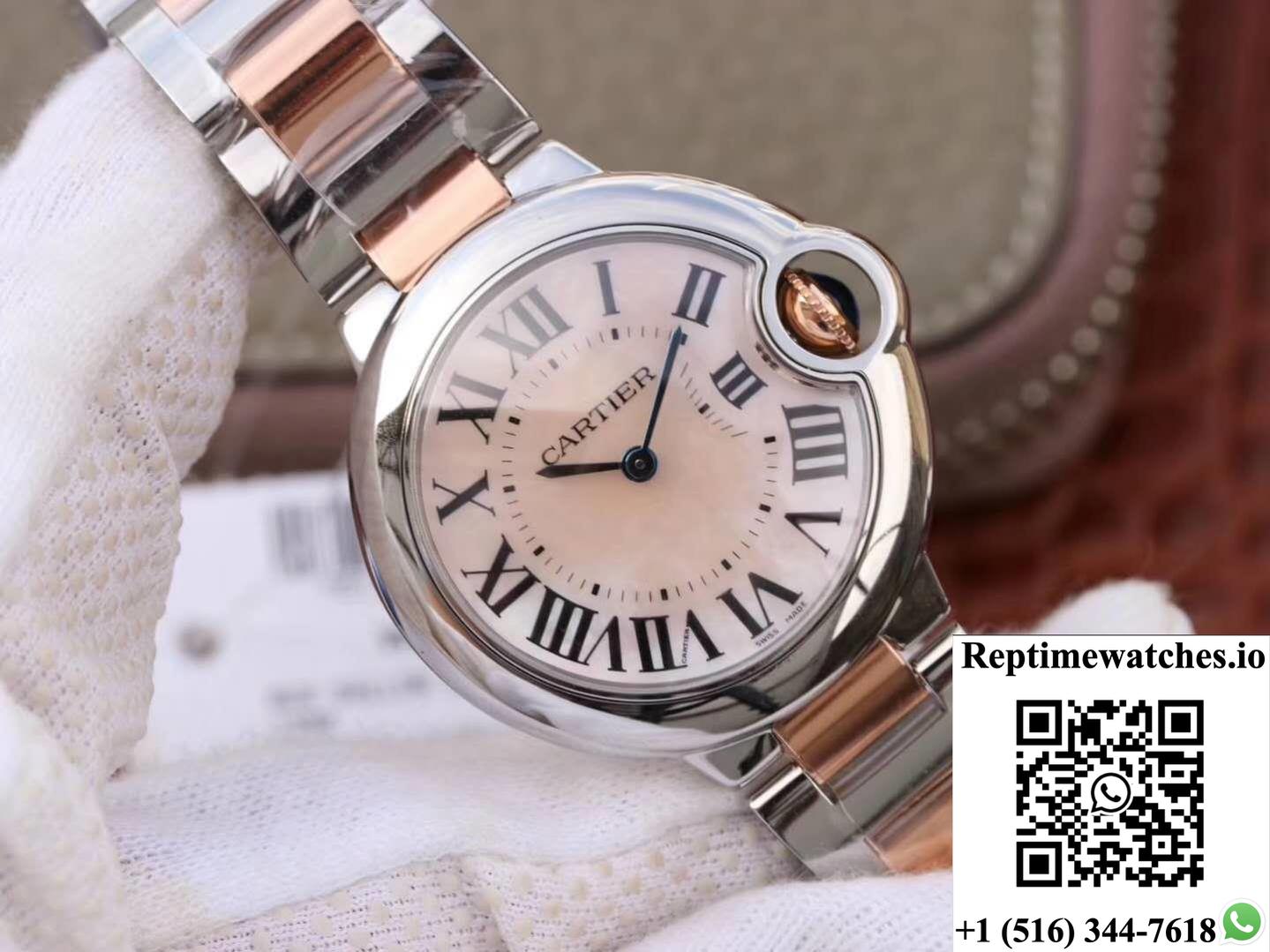 Ballon Bleu De Cartier W69201 Ladies 33Mm V6 Factory Pink Dial-Rep Time Watches