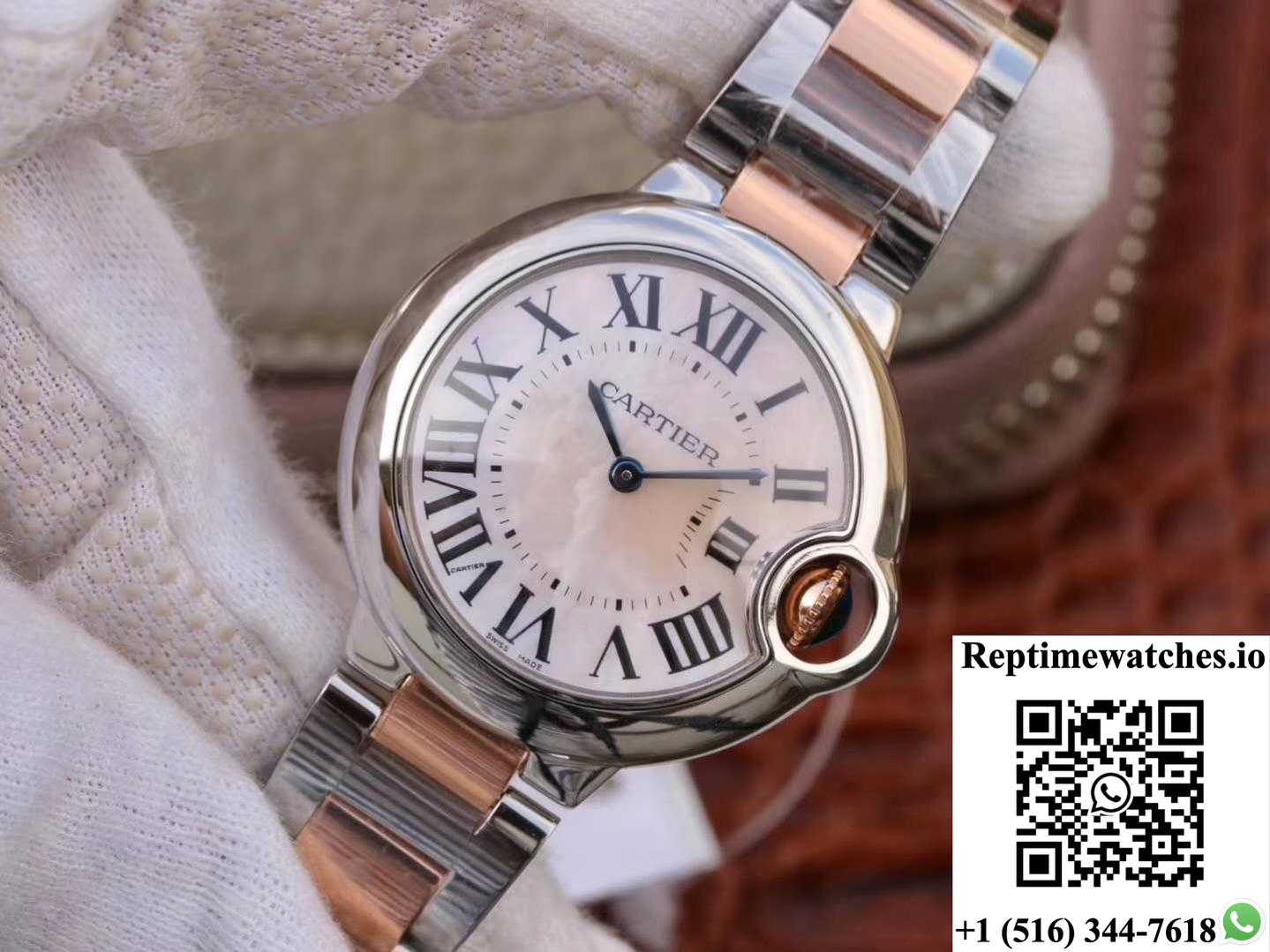Ballon Bleu De Cartier W69201 Ladies 33Mm V6 Factory Pink Dial-Rep Time Watches