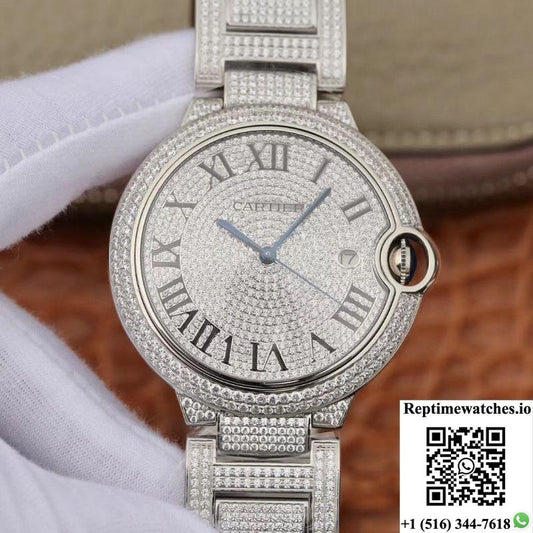 Ballon Bleu De Cartier We9009Z3 42Mm Tw Factory Silver Diamond Dial-Rep Time Watches