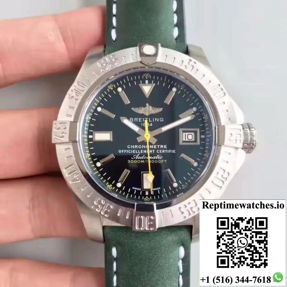 Breitling Avenger II Seawolf A1733110/BC30/435X/A20BASA.1 Green Leather Strap GF Factory Black Dial - Watches