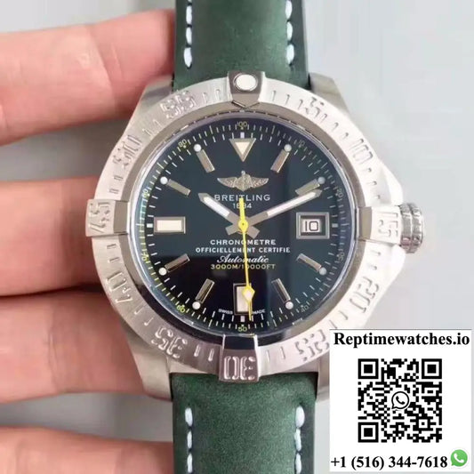 Breitling Avenger II Seawolf A1733110/BC30/435X/A20BASA.1 Green Leather Strap GF Factory Black Dial - Watches