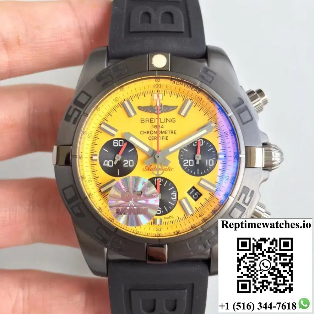 Breitling Chronomat 44 Blacksteel MB0111C3/I531/262S/M20DSA.2 GF Factory Yellow Dial - Watches