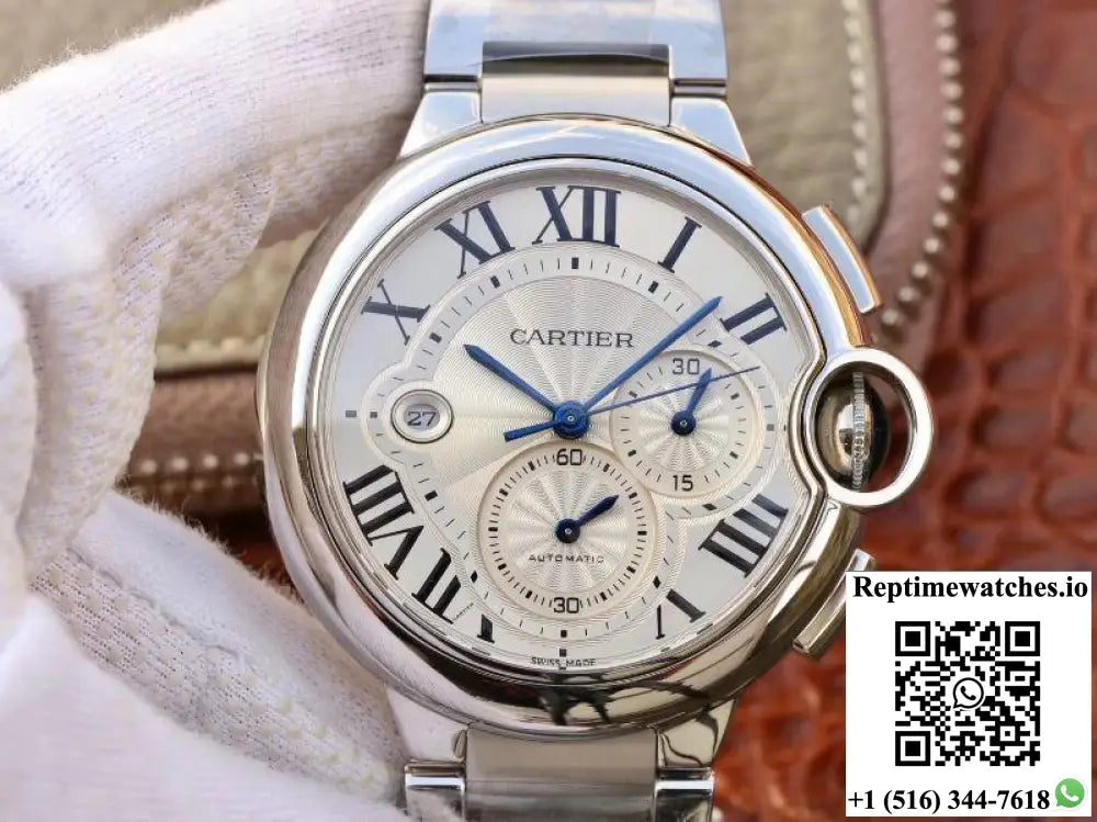 Cartier Ballon Bleu Chronograph W6920076 ZF Factory Silver Dial - Watches