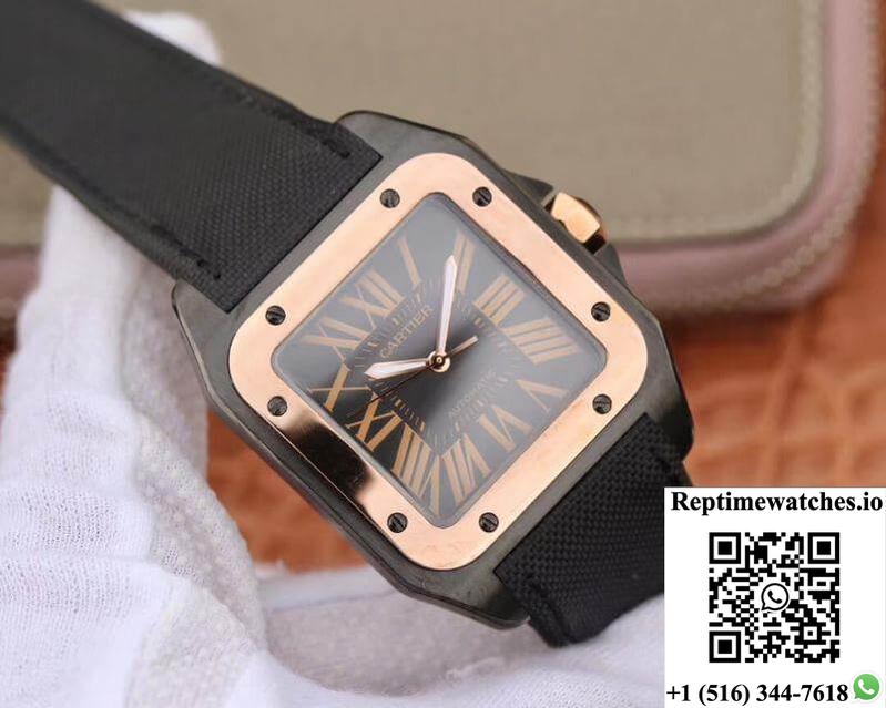Cartier De Santos 100Th Anniversary W2020009 Rb Factory 18K Rose Gold Black Dial-Rep Time Watches