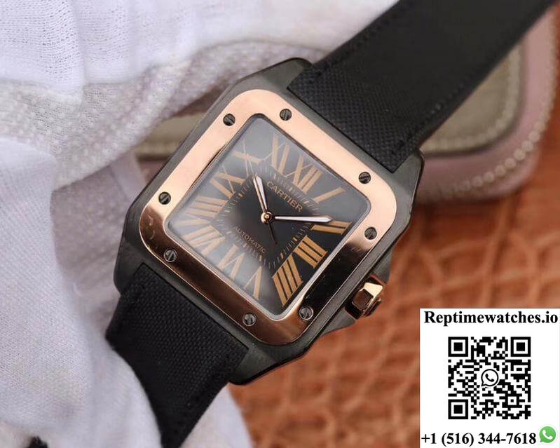 Cartier De Santos 100Th Anniversary W2020009 Rb Factory 18K Rose Gold Black Dial-Rep Time Watches