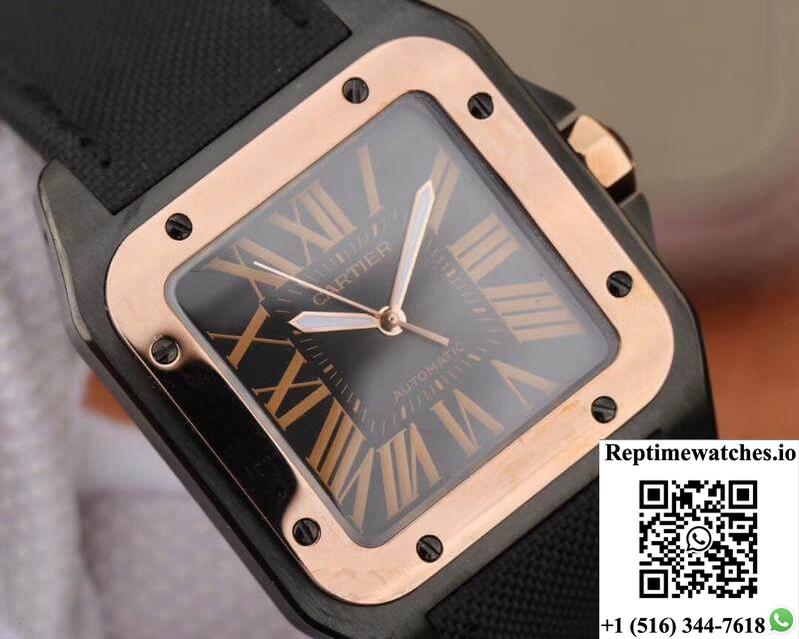 Cartier De Santos 100Th Anniversary W2020009 Rb Factory 18K Rose Gold Black Dial-Rep Time Watches