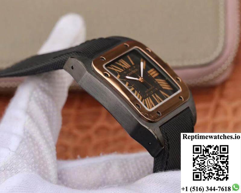 Cartier De Santos 100Th Anniversary W2020009 Rb Factory 18K Rose Gold Black Dial-Rep Time Watches