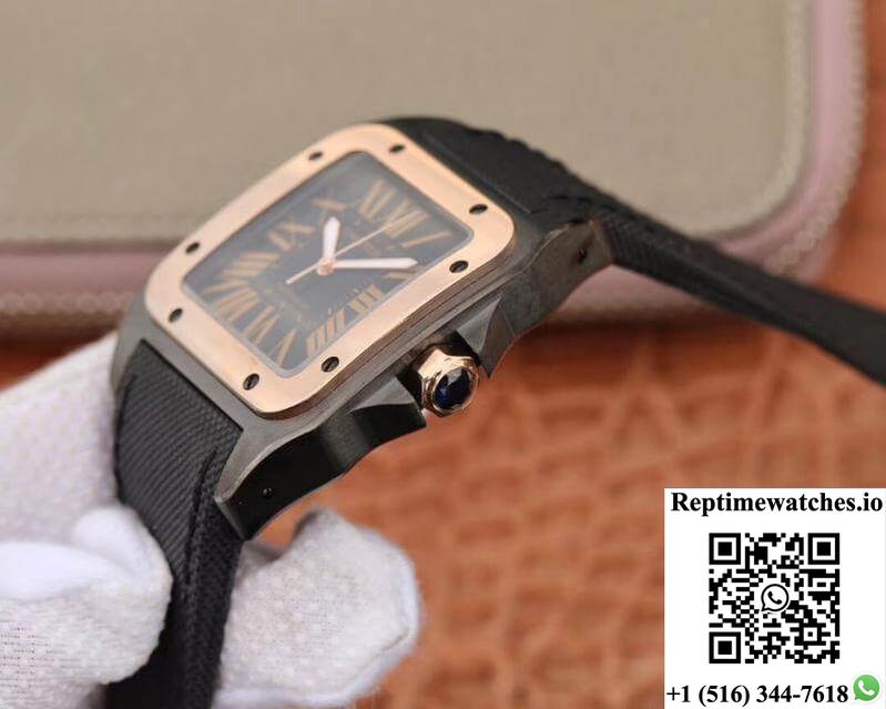 Cartier De Santos 100Th Anniversary W2020009 Rb Factory 18K Rose Gold Black Dial-Rep Time Watches