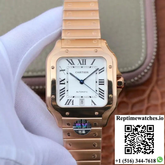 Cartier De Santos 40mm BV Factory 18K Rose Gold Case White Dial - Watches