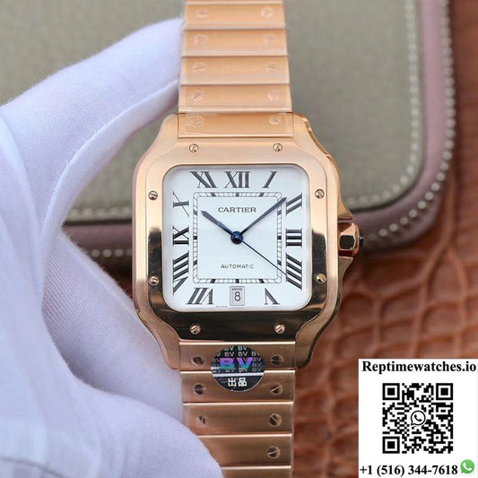 Cartier De Santos 40Mm Bv Factory 18K Rose Gold Case White Dial-Rep Time Watches