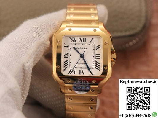 Cartier De Santos Wssa0010 Bv Factory 18K Gold White Dial-Rep Time Watches