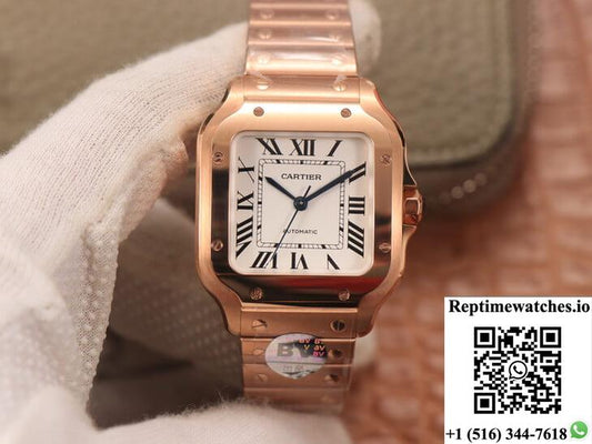 Cartier De Santos Wssa0010 Bv Factory 18K Rose Gold White Dial-Rep Time Watches