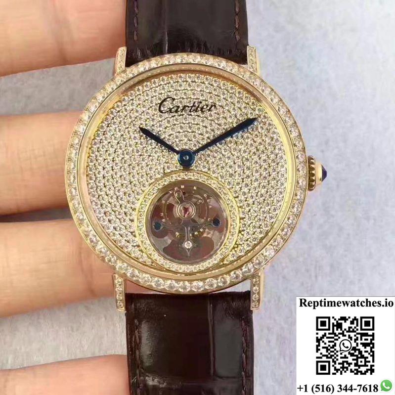 Cartier Rotonde Tourbillon Diamonds Dial-Rep Time Watches