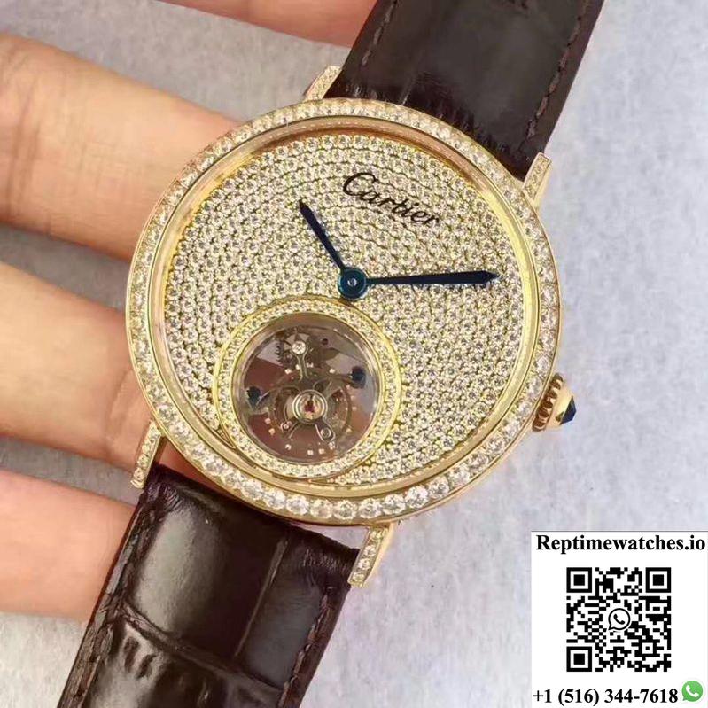 Cartier Rotonde Tourbillon Diamonds Dial-Rep Time Watches