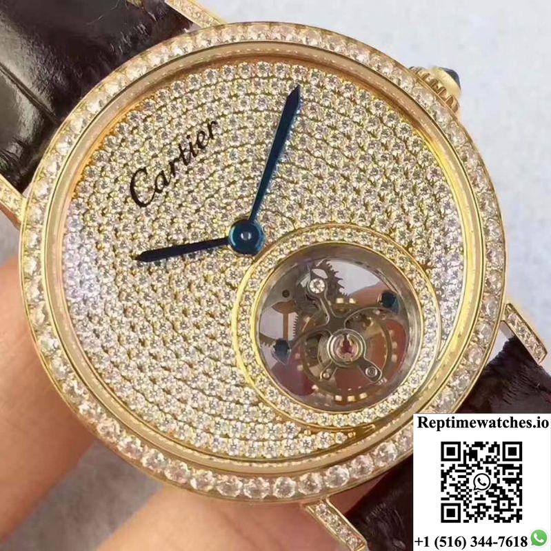 Cartier Rotonde Tourbillon Diamonds Dial-Rep Time Watches
