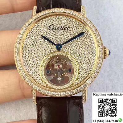 Cartier Rotonde Tourbillon Diamonds Dial-Rep Time Watches