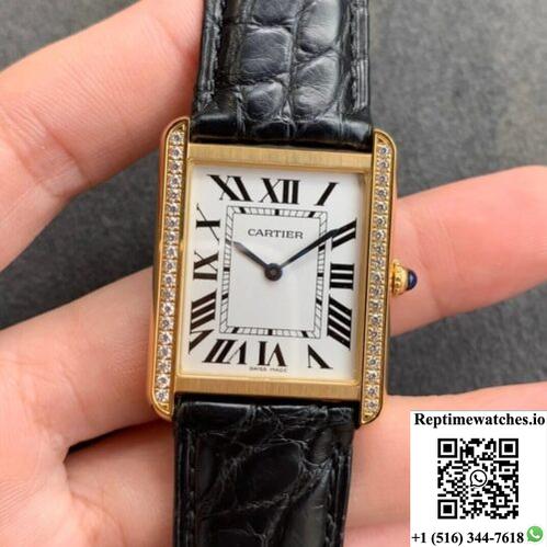Cartier Tank K11 Factory V2 Yellow Gold White Dial-Rep Time Watches