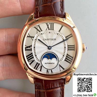 Drive De Cartier Moonphase Wgnm0008 Rose Gold Silver Dial-Rep Time Watches