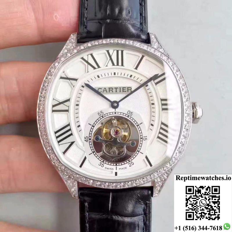 Drive De Cartier W4100013 Tourbillon White Textured Dial-Rep Time Watches