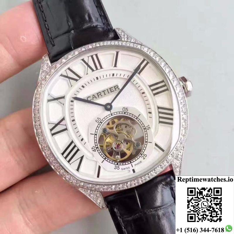 Drive De Cartier W4100013 Tourbillon White Textured Dial-Rep Time Watches