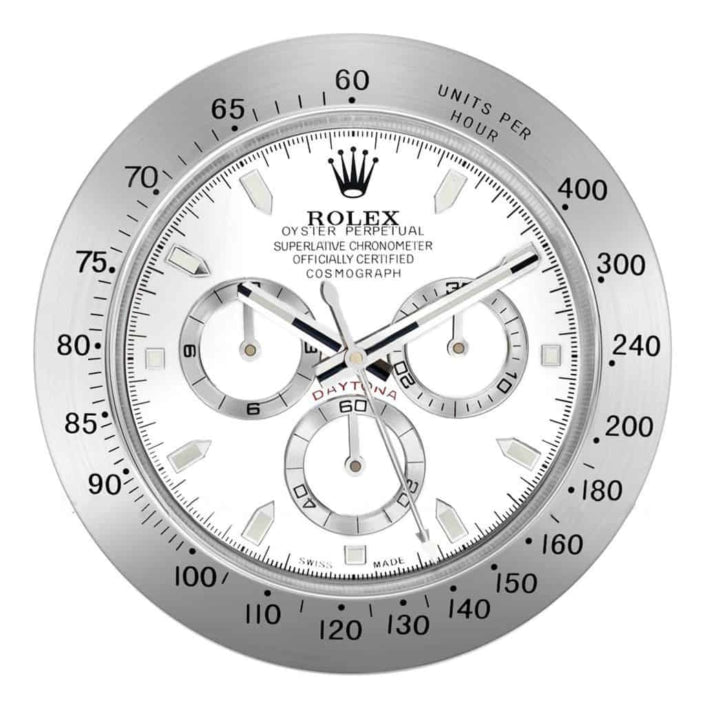 ROLEX DAYTONA WALL CLOCK SILVER WHITE STAINLESS STEEL EDITION - 35CM DELUXE METAL WALL CLOCK