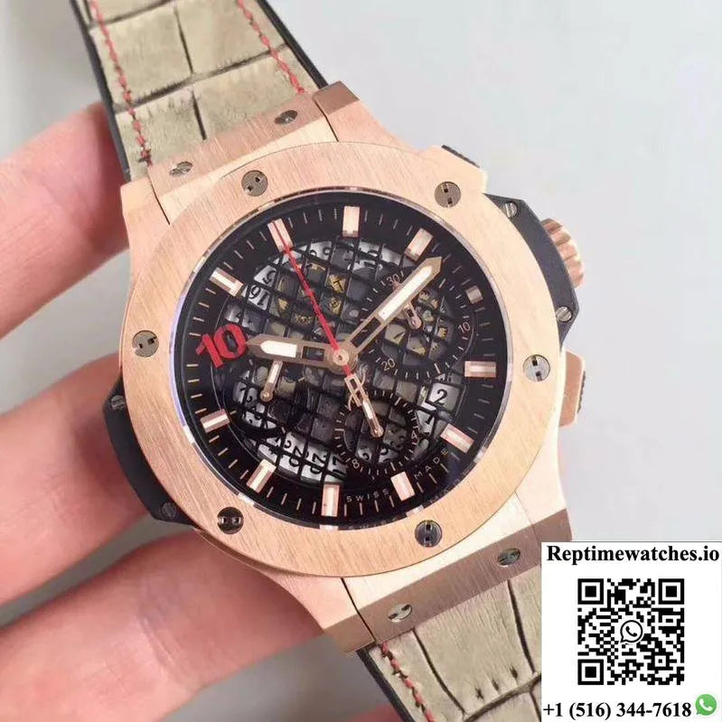 Hublot Big Bang Aero Bang Gold 311.Px.1180.Gr Black Skeleton Dial-Rep Time Watches