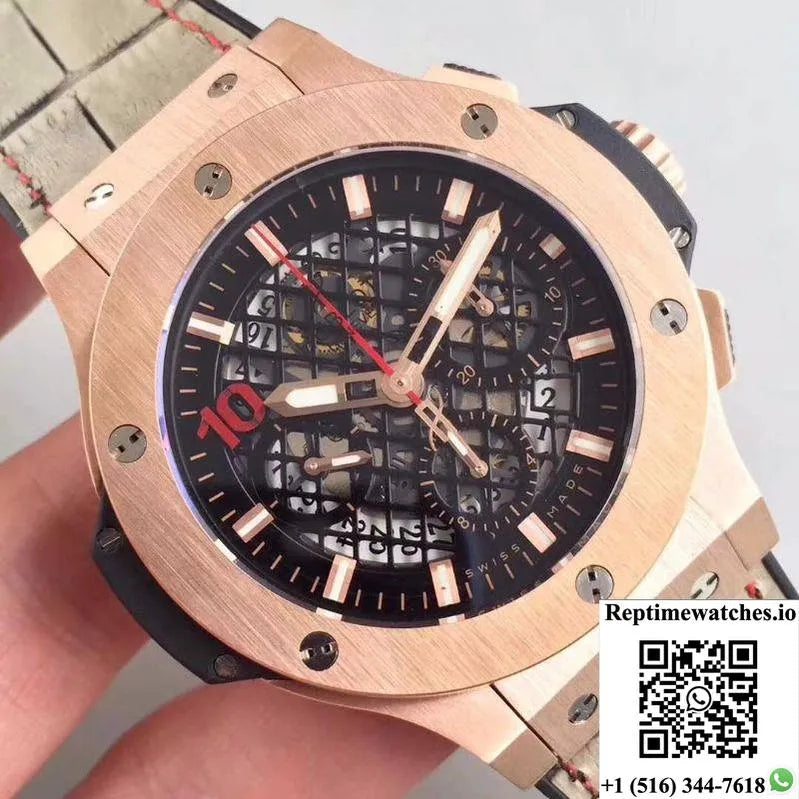 Hublot Big Bang Aero Bang Gold 311.Px.1180.Gr Black Skeleton Dial-Rep Time Watches