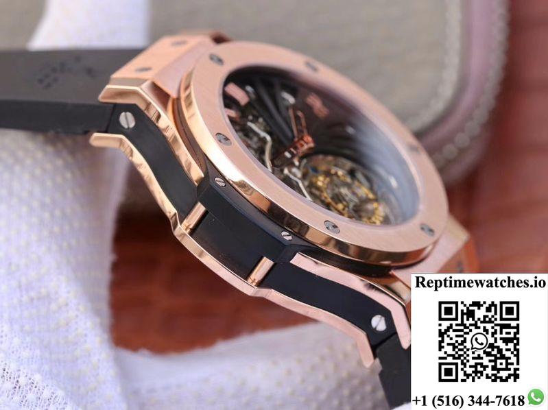 Hublot Big Bang Hollow Tourbillon 18K Rose Gold Skeleton Dial-Rep Time Watches