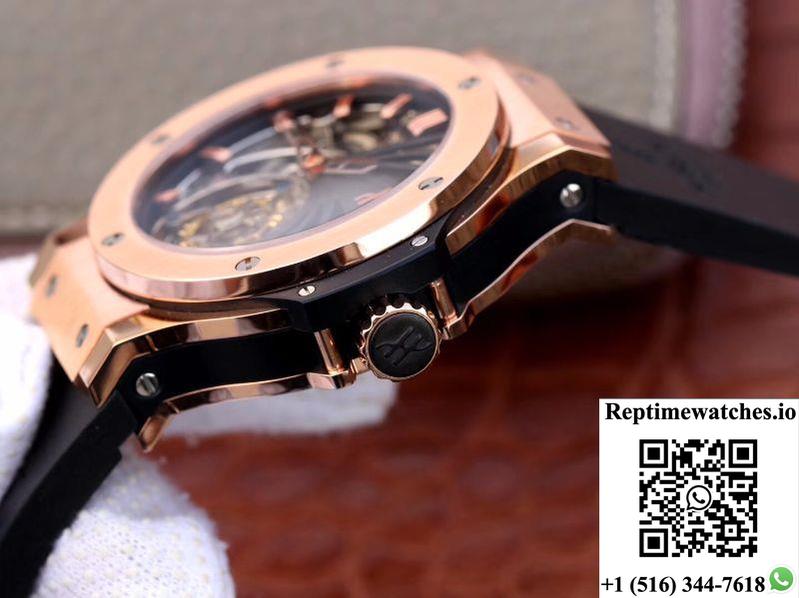 Hublot Big Bang Hollow Tourbillon 18K Rose Gold Skeleton Dial-Rep Time Watches