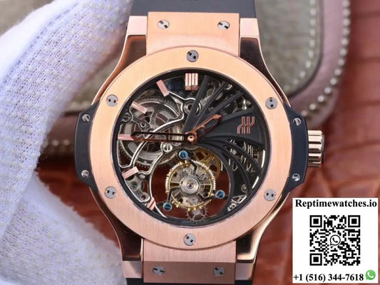 Hublot Big Bang Hollow Tourbillon 18K Rose Gold Skeleton Dial - Watches