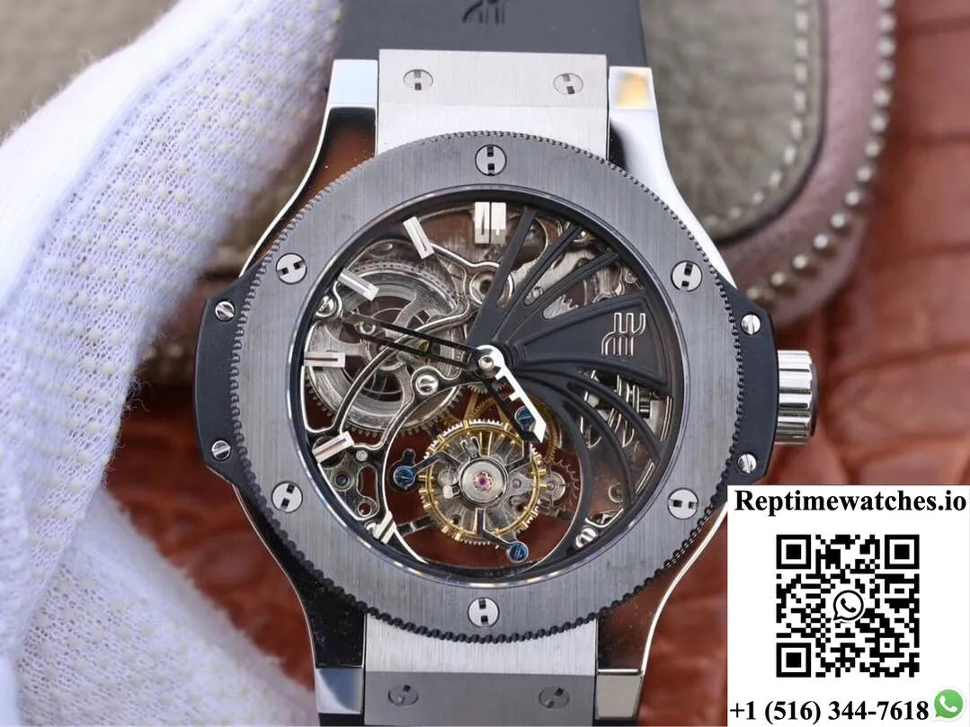 Hublot Big Bang Hollow Tourbillon Ceramic Bezel Skeleton Dial-Rep Time Watches