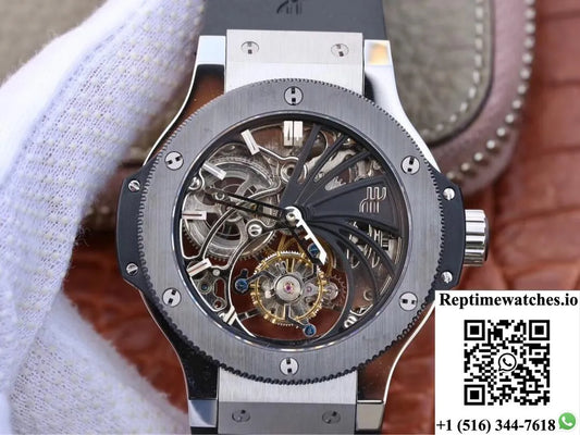 Hublot Big Bang Hollow Tourbillon Ceramic Bezel Skeleton Dial-Rep Time Watches