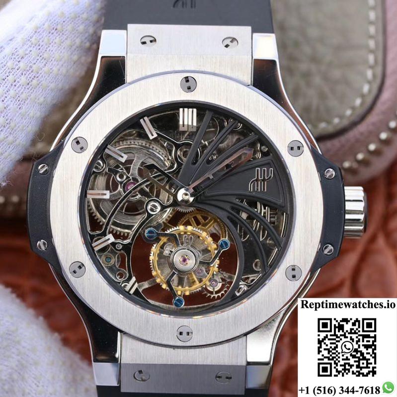 Hublot Big Bang Hollow Tourbillon Stainless Steel Case Skeleton Dial-Rep Time Watches