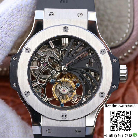 Hublot Big Bang Hollow Tourbillon Stainless Steel Case Skeleton Dial-Rep Time Watches