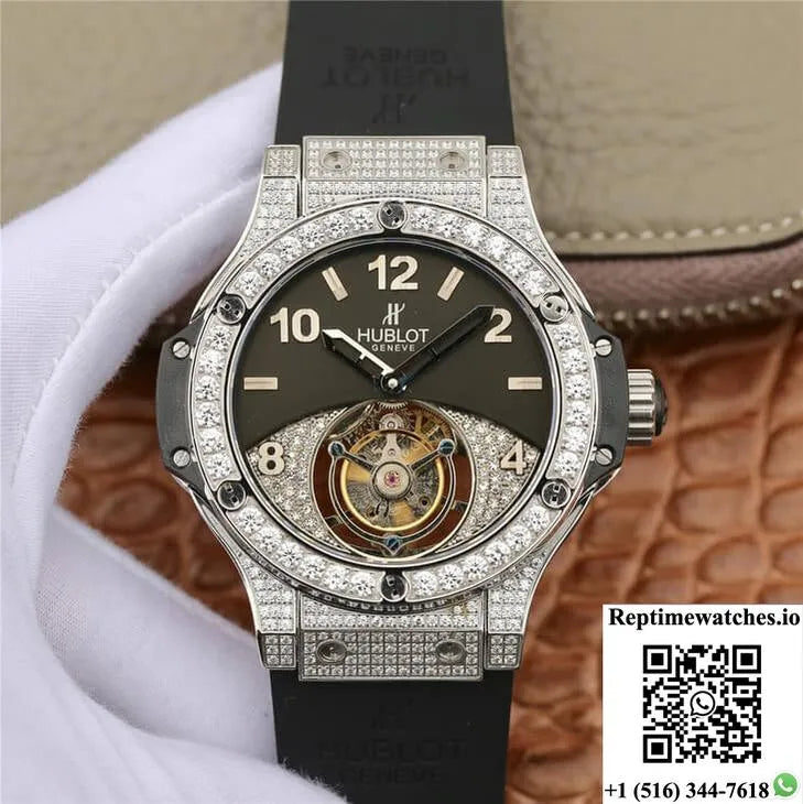 Hublot Big Bang Tourbillon Stainless Steel Diamond Black Dial-Rep Time Watches
