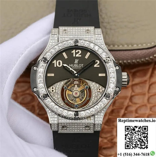 Hublot Big Bang Tourbillon Stainless Steel Diamond Black Dial-Rep Time Watches