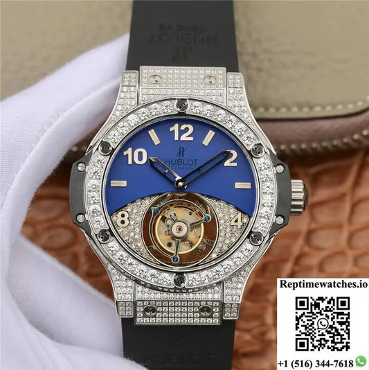 Hublot Big Bang Tourbillon Stainless Steel Diamond Blue Dial-Rep Time Watches