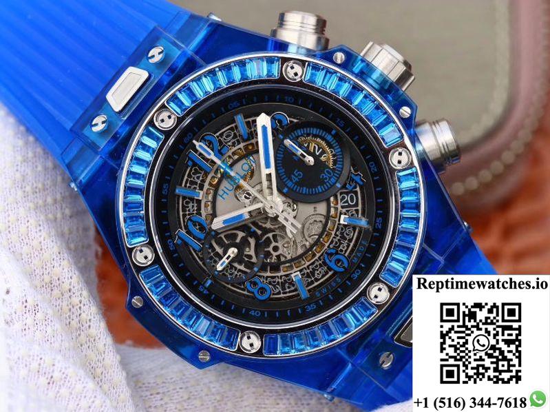 Hublot Big Bang Unico 411.Jx.4802.Rt Blue Strap Skeleton Dial-Rep Time Watches