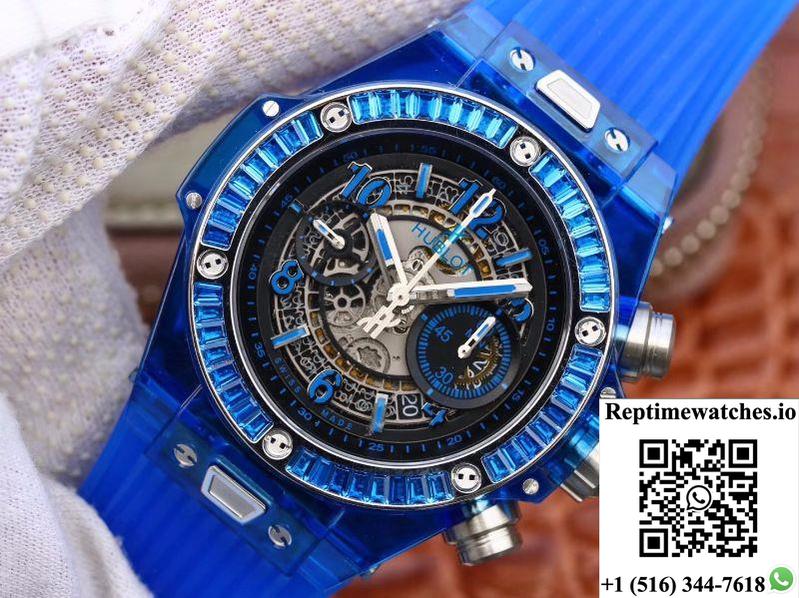 Hublot Big Bang Unico 411.Jx.4802.Rt Blue Strap Skeleton Dial-Rep Time Watches