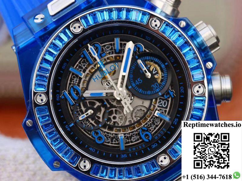 Hublot Big Bang Unico 411.Jx.4802.Rt Blue Strap Skeleton Dial-Rep Time Watches