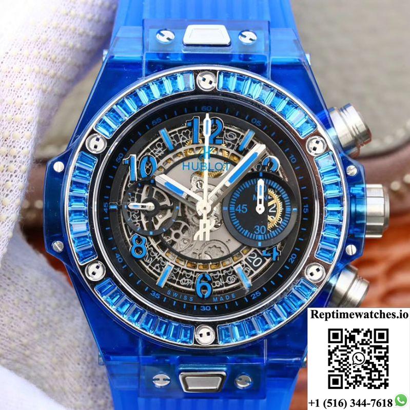 Hublot Big Bang Unico 411.Jx.4802.Rt Blue Strap Skeleton Dial-Rep Time Watches