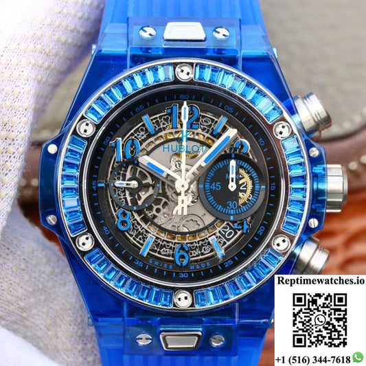 Hublot Big Bang Unico 411.Jx.4802.Rt Blue Strap Skeleton Dial-Rep Time Watches