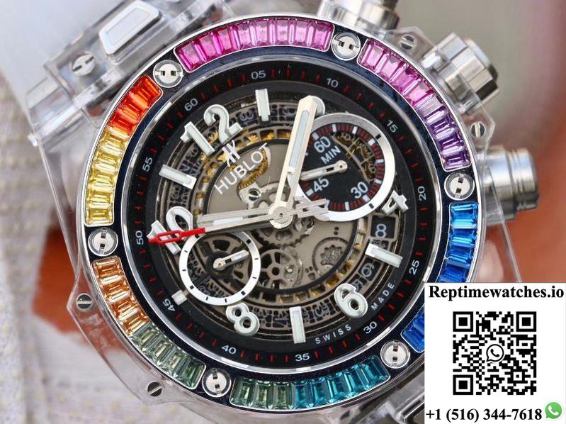 Hublot Big Bang Unico 411.Jx.4802.Rt Colorful Diamonds Bezel Skeleton Dial-Rep Time Watches