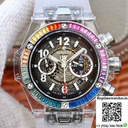 Hublot Big Bang Unico 411.Jx.4802.Rt Colorful Diamonds Bezel Skeleton Dial-Rep Time Watches